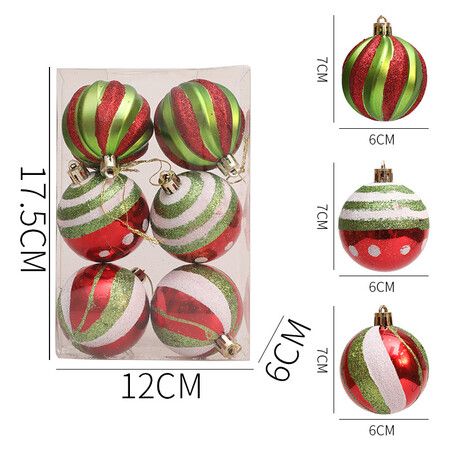 6 Pcs 2.4 Inch Christmas Ball Ornaments Glittering Plastic Hanging Decorations Elf Balls Swirl Candy Cane Peppermint Red and Green Christmas Tree, A