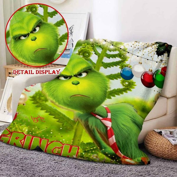 130*150CM Grinch Blanket for Christmas Cartoon Throw Blanket for Couch Soft and Warm,Blankets for Bedroom Living Room Travel Decorations