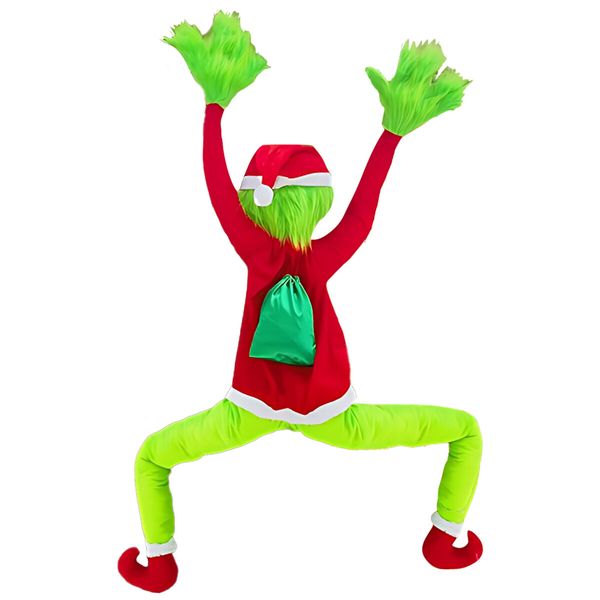 160CM Christmas Hanging Grinch, Outdoor Christmas Decorations for Roof, Fireplace, Tree, Porch