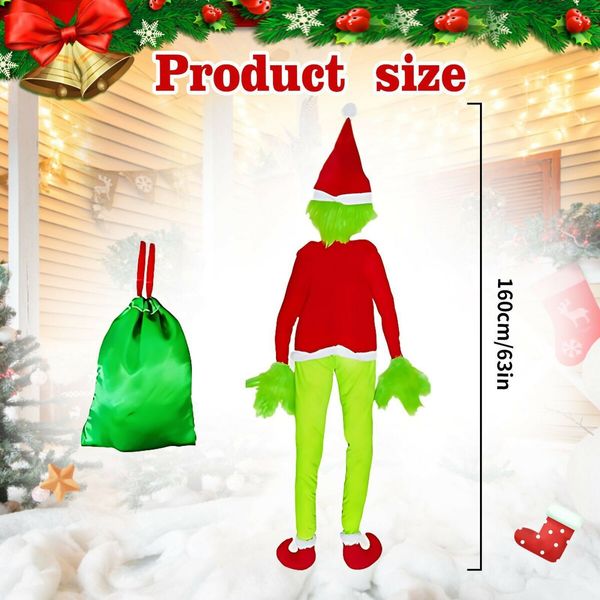 160CM Christmas Hanging Grinch, Outdoor Christmas Decorations for Roof, Fireplace, Tree, Porch