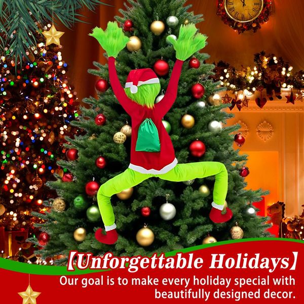 160CM Christmas Hanging Grinch, Outdoor Christmas Decorations for Roof, Fireplace, Tree, Porch