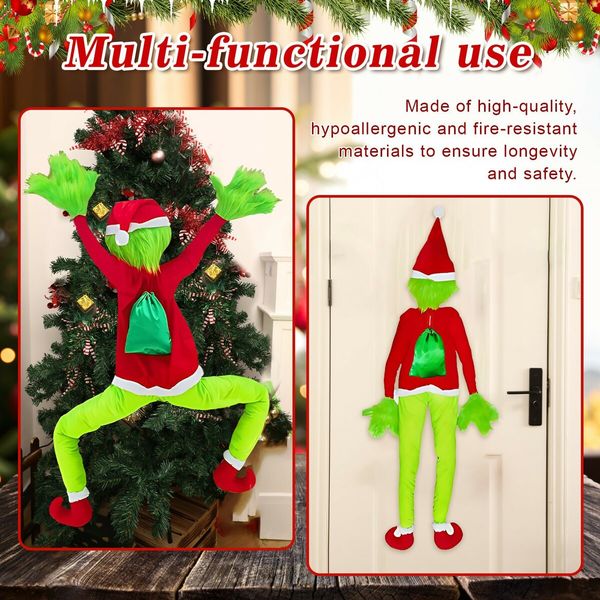 160CM Christmas Hanging Grinch, Outdoor Christmas Decorations for Roof, Fireplace, Tree, Porch