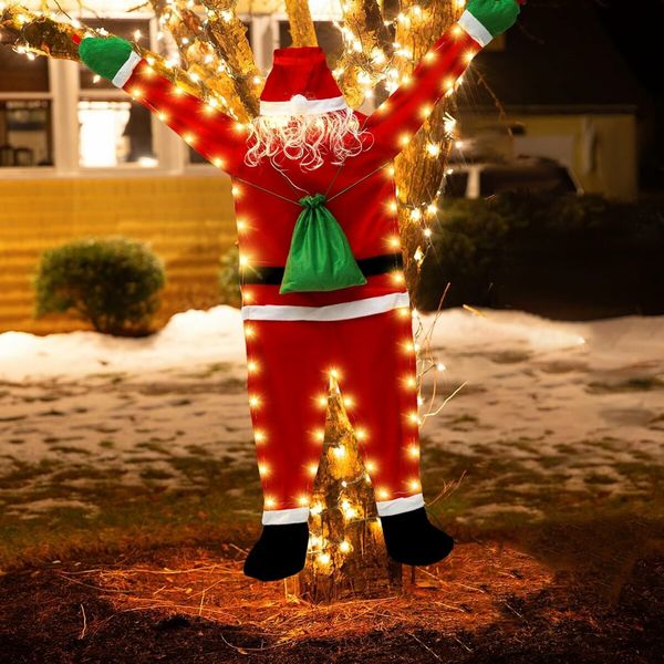 5.5 FT Hanging Santa Claus Decoration, Large Climbing Hanging Santa Claus with LED Light, Cute Christmas Decorations for Indoor Outdoor Wall Window