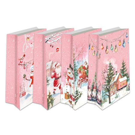 Christmas Gift Boxes Candy Box with Stickers Party Favor Mini Goody Bags Paper Gift Bag,Pink(12 Pieces,4 Styles)