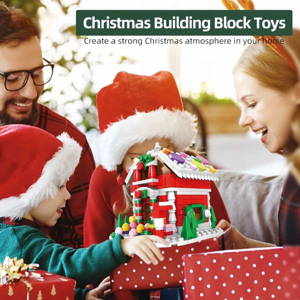 Christmas Building Blocks - Gingerbread House, Xmas Cake Shop Building Blocks Pen Holders, Christmas Playset