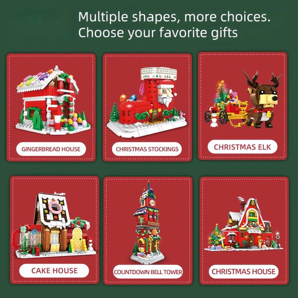 Christmas Building Blocks - Gingerbread House, Xmas Cake Shop Building Blocks Pen Holders, Christmas Playset