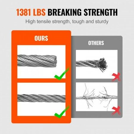 T316 Deck Railing Cable 1/8" Stainless Steel Wire Rope 9144 cm with Cutter Kit 7x7 Strands Construction Marine Aircraft Grade for Handrail Stair Decking