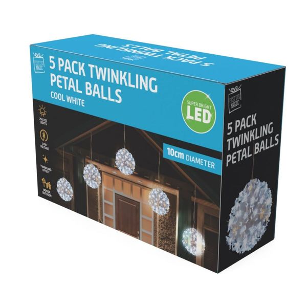 LED Twinkle Petal Balls 10cm 5-Pack Cool-Warm White or Multicolor - Warm-Cool White