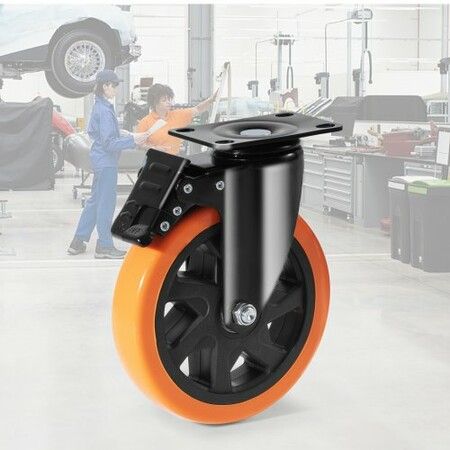 Caster Wheels 152.4 mm Swivel Plate Casters Set of 4 with Security A/B Locking No Noise PVC Wheels Heavy Duty 318 kg Load Capacity Per Caster