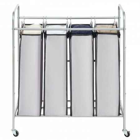 Laundry Sorter Cart 4 Section Laundry Hamper with Heavy Duty Lockable Wheels and 4 Removable Bags Rolling Laundry Basket Sorter for Clothes Storage