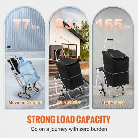 Stair Climbing Cart 50L Foldable Shopping Cart w/ Waterproof Bag & Seat