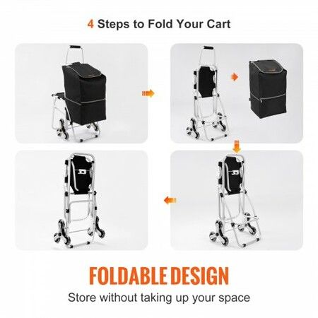 Stair Climbing Cart 50L Foldable Shopping Cart w/ Waterproof Bag & Seat