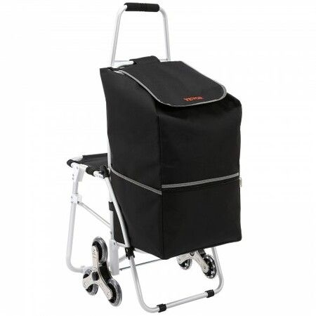 Stair Climbing Cart 50L Foldable Shopping Cart w/ Waterproof Bag & Seat