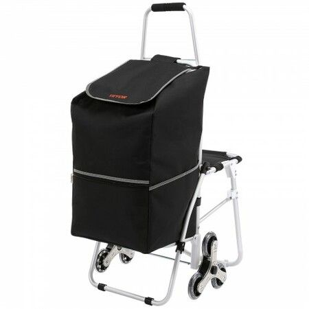 Stair Climbing Cart 50L Foldable Shopping Cart w/ Waterproof Bag & Seat