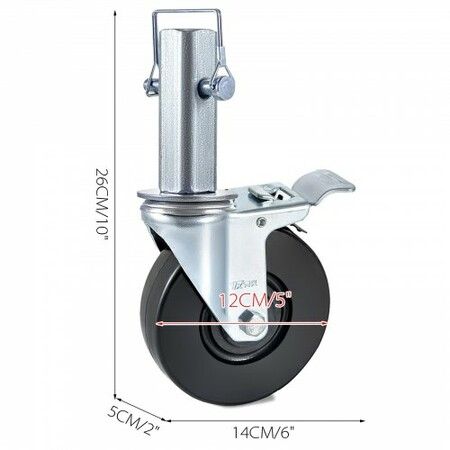 12.7cm Scaffolding Rubber Swivel Caster w/ Dual Lock 200kg Capacity 4 Pack