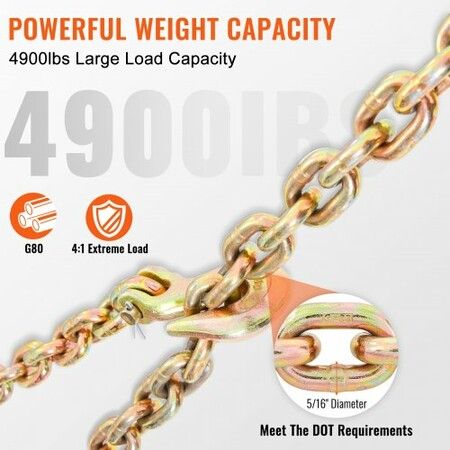 Transport Binder Chain 2222 kg Working Load Limit G80 Tow Chain Tie Down with Grab Hooks DOT Certified Galvanized Coating Manganese Steel for Dock