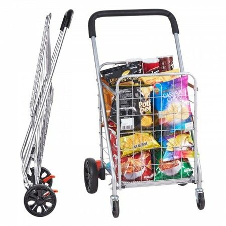 Folding Shopping Cart 110 lbs Max Load Capacity Grocery Utility Cart with Rolling Swivel Wheels Heavy Duty Foldable Laundry Basket Trolley Compact