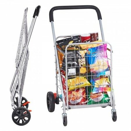 Folding Shopping Cart 110 lbs Max Load Capacity Grocery Utility Cart with Rolling Swivel Wheels Heavy Duty Foldable Laundry Basket Trolley Compact