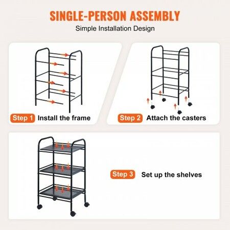 3-Tier Metal Rolling Cart Heavy Duty Utility Cart with Lockable Wheels Multi-Functional Storage Trolley with Handle for Office Living Room Kitchen Movable