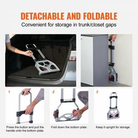 Folding Hand Truck 80 kg Load Capacity Aluminum Portable Cart Convertible Hand Truck and Dolly with Telescoping Handle and Rubber Wheels Ultra Lightweight