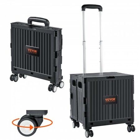 Foldable Utility Cart 50 kg Load Capacity Folding Portable Rolling Crate Handcart with Heavy Duty Telescoping Handle and 4 Rotate Wheels