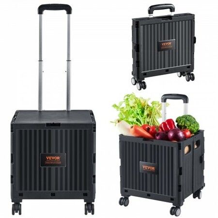 Foldable Utility Cart 50 kg Load Capacity Folding Portable Rolling Crate Handcart with Heavy Duty Telescoping Handle and 4 Rotate Wheels