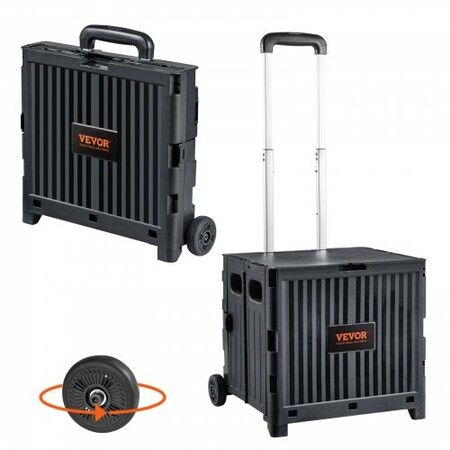 Foldable Utility Cart 36 kg Load Capacity Folding Portable Rolling Crate Handcart with Durable Heavy Duty Telescoping Handle and 2 Wheels