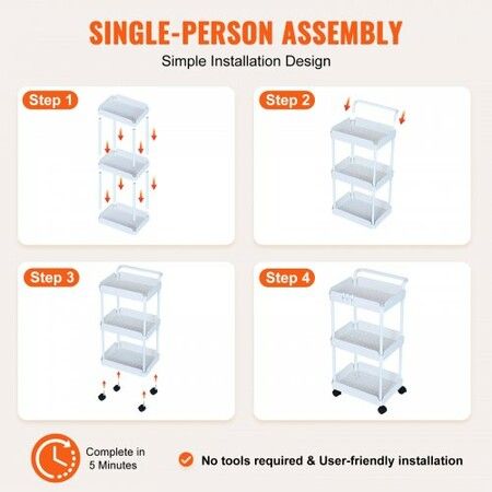 3-Tier Rolling Utility Cart Kitchen Cart with Lockable Wheels Multi-Functional Storage Trolley with Handle for Office Living Room Kitchen Movable Storage