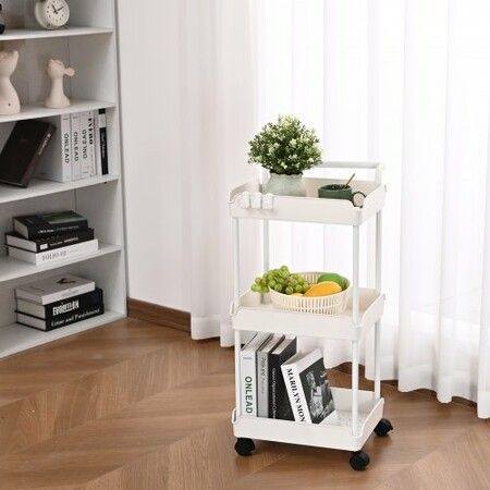 3-Tier Rolling Utility Cart Kitchen Cart with Lockable Wheels Multi-Functional Storage Trolley with Handle for Office Living Room Kitchen Movable Storage