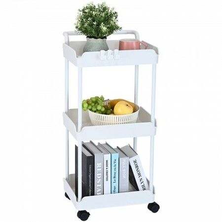 3-Tier Rolling Utility Cart Kitchen Cart with Lockable Wheels Multi-Functional Storage Trolley with Handle for Office Living Room Kitchen Movable Storage