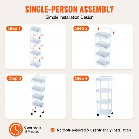 4-Tier Rolling Utility Cart Kitchen Cart with Lockable Wheels Multi-Functional Storage Trolley with Handle for Office Living Room Kitchen Movable Storage