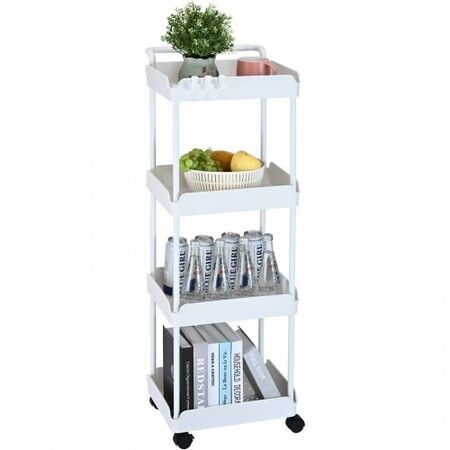 4-Tier Rolling Utility Cart Kitchen Cart with Lockable Wheels Multi-Functional Storage Trolley with Handle for Office Living Room Kitchen Movable Storage