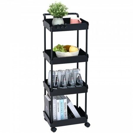 4-Tier Kitchen Rolling Cart Basket Utility Cart on Wheel with Handle Black