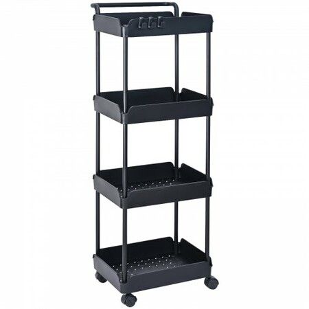 4-Tier Kitchen Rolling Cart Basket Utility Cart on Wheel with Handle Black