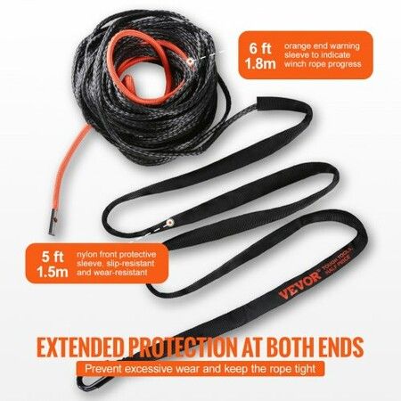 Synthetic Winch Rope 6.4mm x 15.2m 44.5kN Synthetic Winch Line Cable Rope with Protective Sleeve + Stopper + Forged Winch Hook + Pull Strap Universal Fit