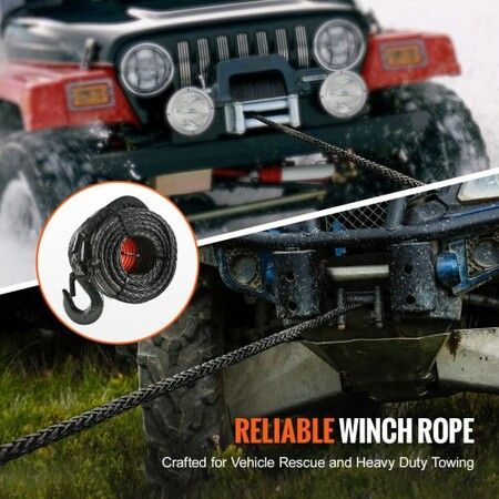 Synthetic Winch Rope 6.4mm x 15.2m 44.5kN Synthetic Winch Line Cable Rope with Protective Sleeve + Stopper + Forged Winch Hook + Pull Strap Universal Fit