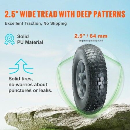 Solid PU Run-Flat Tire Wheel 254 mm 2-Pack 81.6 kg Dynamic Load 99.8 kg Static Load Flat Free Tubeless Tires and Wheels