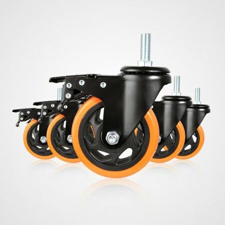 Caster Wheels 101.6 mm Set of 4 200 kg Capacity Threaded Stem Casters with Security Dual Locking A/B Brake Heavy Duty Industrial Casters