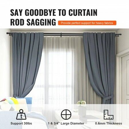 Double Rod Curtain Rods 36-72 inches(3-6ft) Adjustable Length Black Double Curtain Rods with Cap Finials 1" and 3/4" Diameter Double Window Drapery Rod