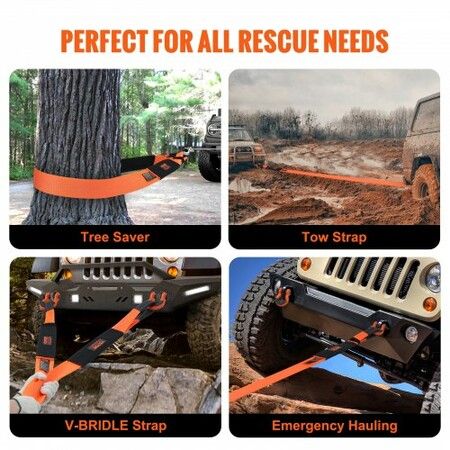 Recovery Tow Strap 76.2 mm 2.4 m 16329 kg Break Strength Triple Reinforced Loop Straps Tree Saver Winch Line Extension Strap Off Road Towing and Recovery