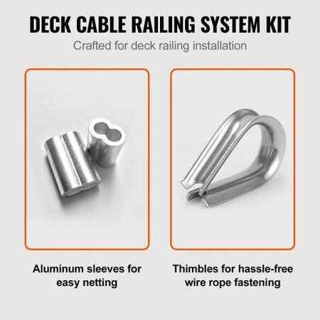 1/16 Wire Rope Kit 304 Stainless Steel Cable with 80 Sleeves and 20 Thimbles 7x7 Strands Construction Marine Aircraft Grade for Handrail Decking Garden