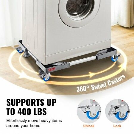 Mini Fridge Stand 181 kg Load 4 Strong Feet 4 Locking Swivel Wheels Washer and Dryer Pedestal Multi-Functional Adjustable Base