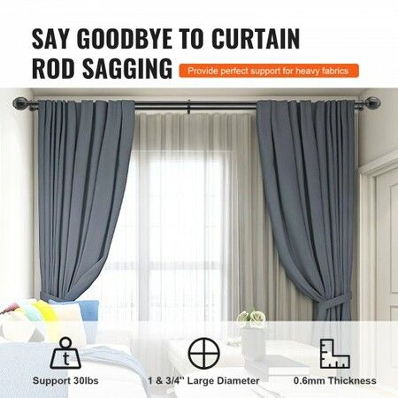 Double Rod Curtain Rods 36-72 inches(3-6ft) Adjustable Length Black Double Curtain Rods with Round Finials 1" and 3/4" Diameter Double Window Drapery Rod