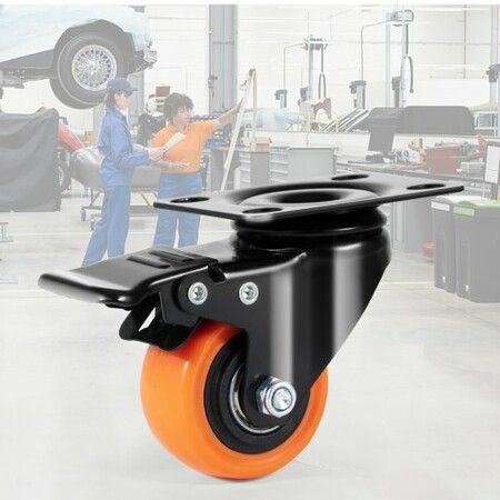 Caster Wheels 50.8 mm Swivel Plate Casters Set of 4 with Security Dual Locking No Noise PVC Wheels Heavy Duty 68 kg Load Capacity Per Caster