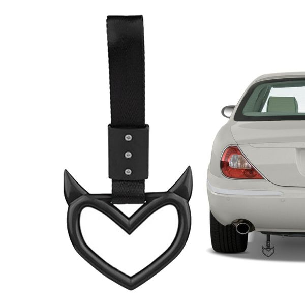 4 Pcs Devil Love-Shaped Handle Ring Bumper Warning Car Accessory Decorative Loops for Car Interior Exterior Decoration(Black with Black Suspenders)