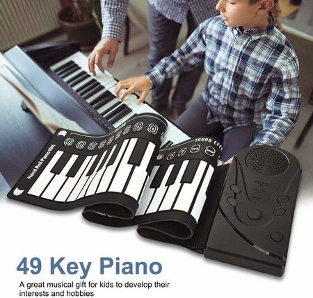 49 Keys Roll Up Piano Upgraded Portable Electronic Keyboard Hand Rolling Up Piano Plastic and Silicone Piano for Men Women Flexible and Foldable