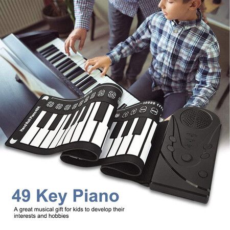 49 Keys Roll Up Piano Upgraded Portable Electronic Keyboard Hand Rolling Up Piano Plastic and Silicone Piano for Men Women Flexible and Foldable