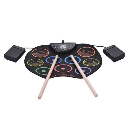 Color Hand Winding Drum Kit for Beginners Hand Winding Electronic Drum with Percussion USB Pedal Set for Kids