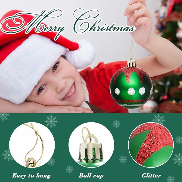 30 Pieces Christmas Ball Ornaments for Christmas Tree, Red Green and White Painting Christmas Tree Decoration  for Christmas Tree Decoration