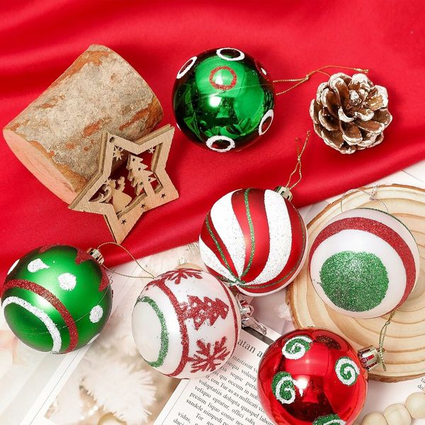 30 Pieces Christmas Ball Ornaments for Christmas Tree, Red Green and White Painting Christmas Tree Decoration  for Christmas Tree Decoration